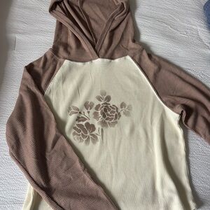 Floral Print Cream and Brown Women's Cropped Hoodie